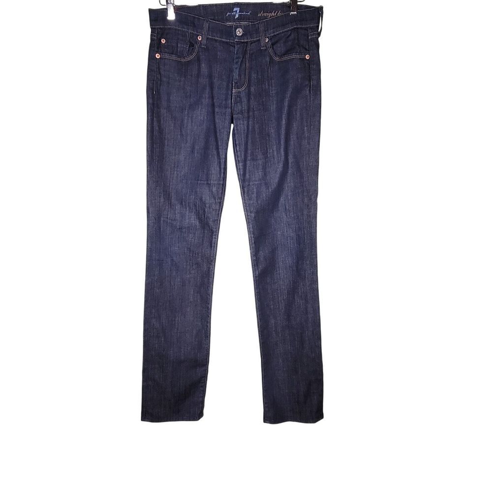7 for All Mankind Jeans Size 28 Dark Wash Distressed‎ Straight Leg Low Rise